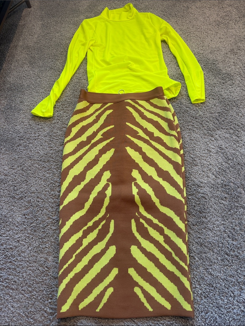 Mesh shirt Body Con zebra skirt 2 piece set